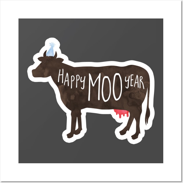 Happy Moo Year - New Year's funny, joke, pun, gift Wall Art by HiTechMomDotCom